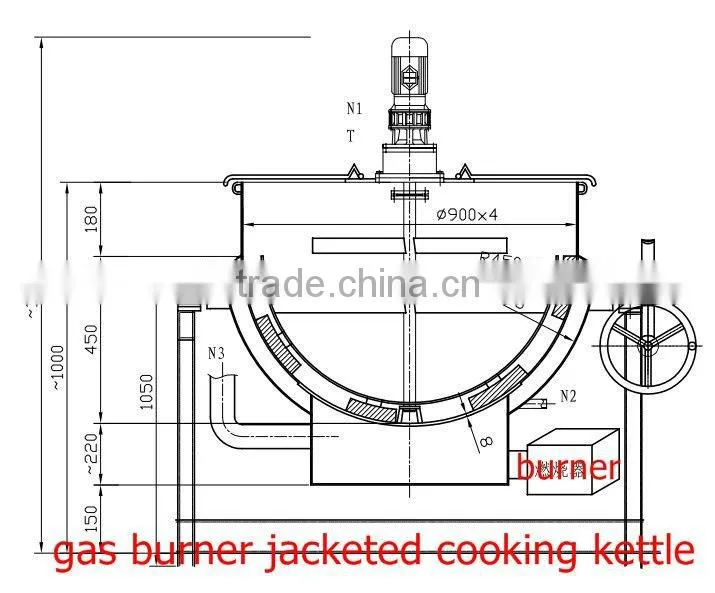 gas heating jacketed kettle 100L cooking kettle