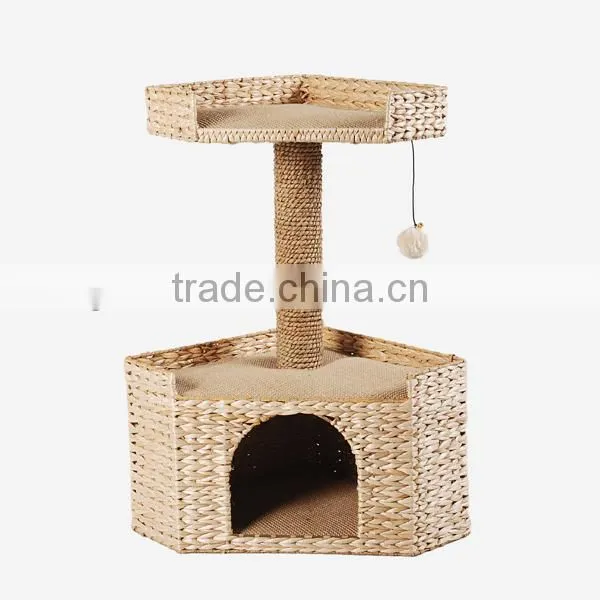 S&D handmade durable Water Hyacinth multifunction cat house with Climb and Scratch cat toy