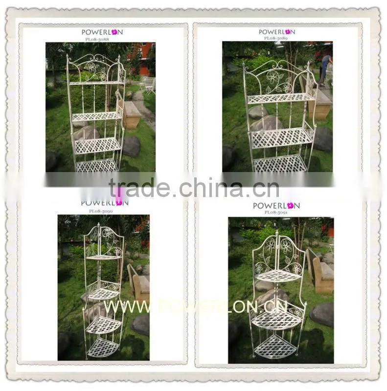 outdoor antique white iron flower shelf