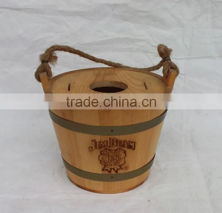 factory supplier for wooden rustic ice bucket with metal stainless steel