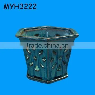 glazed ceramic bonsai pot with drip tray