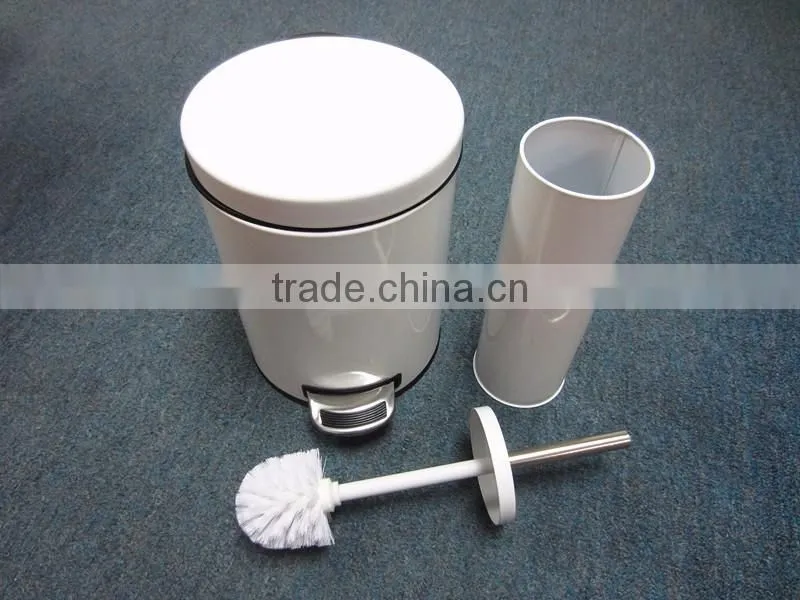 Home Kitchen Metal Pedal Waste Bin Trash Can and Toilet Brush Holder Set