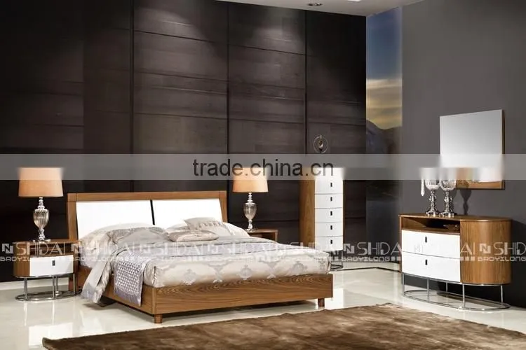 Midcentury White Headboard Walnut Modern Platform Bed Frame B-826