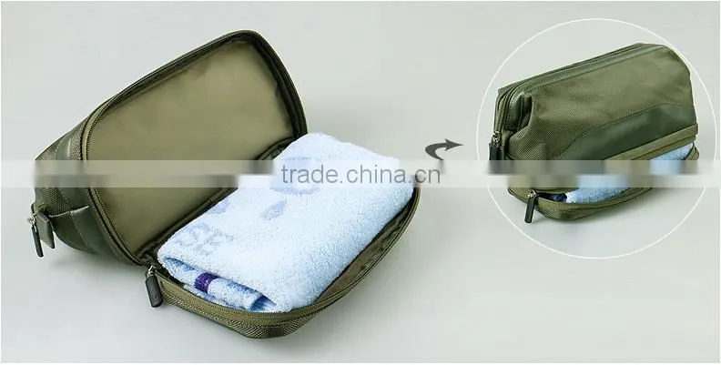 Fashion PU+polyester folding men toiletry bag for travel
