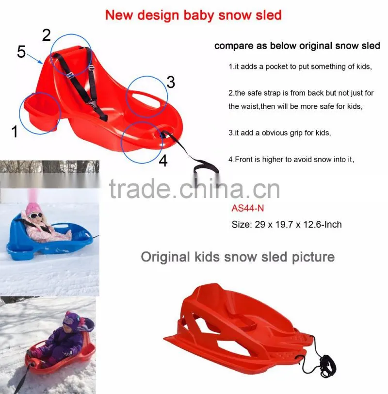 baby luge bebe plastic towable kids snow sled with backrest,toddler pull sled -30temp 24h cold resistance test