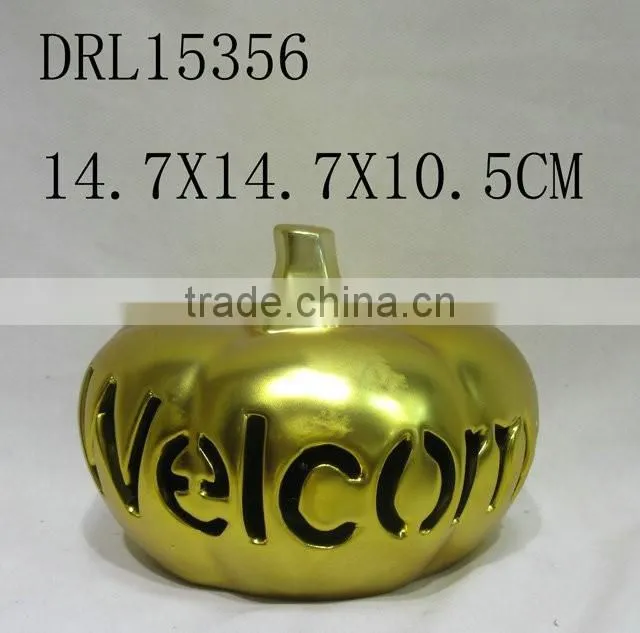 golden pumpkin ceramic lantern hollow letters festival holloween decorations
