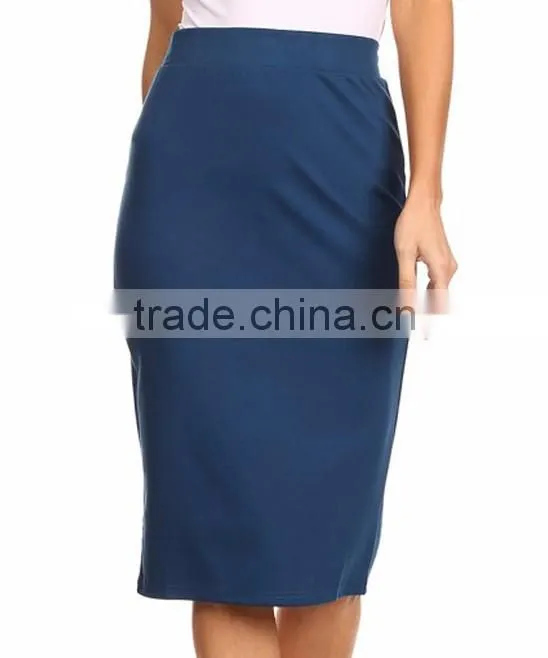 OEM Wholesale Custom Made in China Women Fashion Plain Dyed Teal High-waisted Sexy Spandex Pencil Skirt