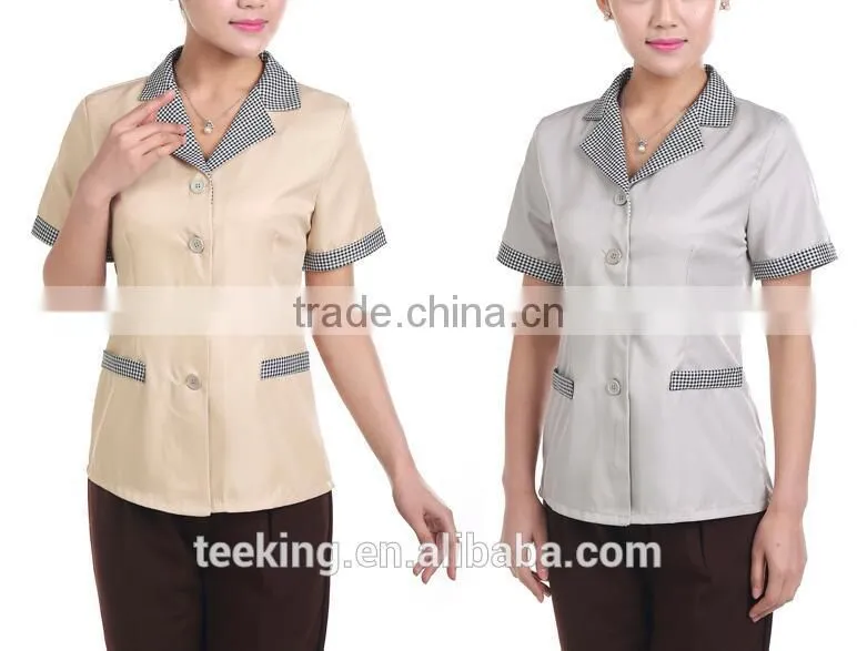 Classic design hotel housekeeping uniform for women