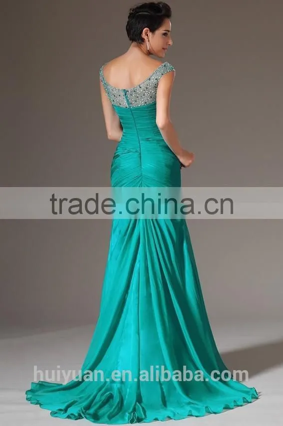 2015 fashion long green chiffon women evening dinner dress