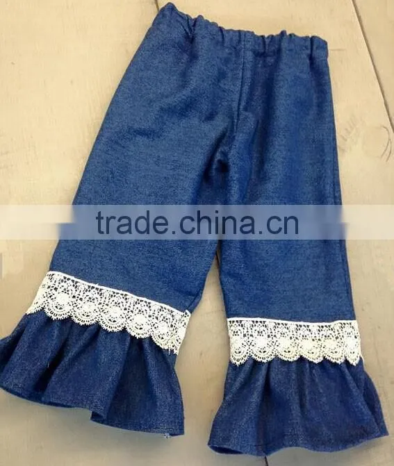 cheap wholesale boutique knit fabric ruffle bottom pants for baby girls