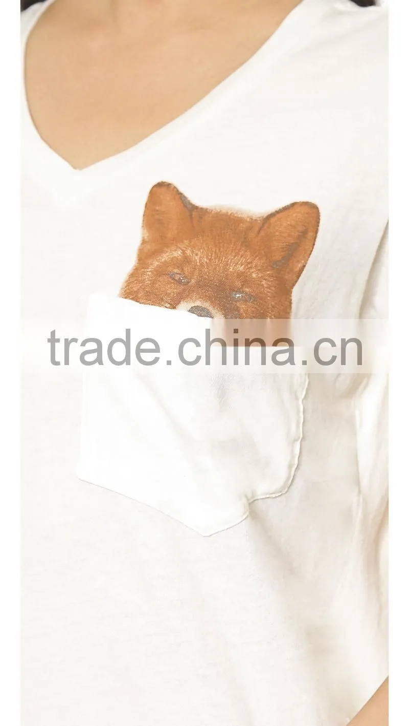 printed picture fox clothing for women with little pocket
