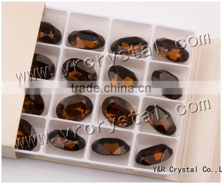 Best quality Crystal Fancy Stone, 10*14mm, 13*18mm Smoked Topaz Point Back Glass Beads