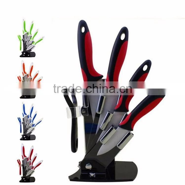 2017 New High Quality Bamboo Handle Ceramic Knife Blade Black Suit Exquisite Kitchen Knife With Holder
