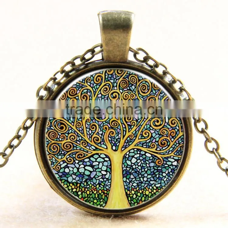 XP-TGN-LT-101 Wholesale Pendant Family Glass Colorful Time Gem Life Tree Charm Dome Cabochon Necklace For Ladies