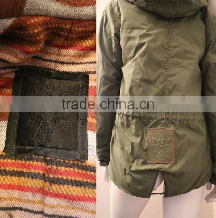 Army green coat 100% cashmere coats lined with hooded jacket faux fur coat for sale
