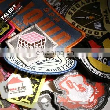 custom Laser cut overlocking bordure shaped woven badge for uniform garment