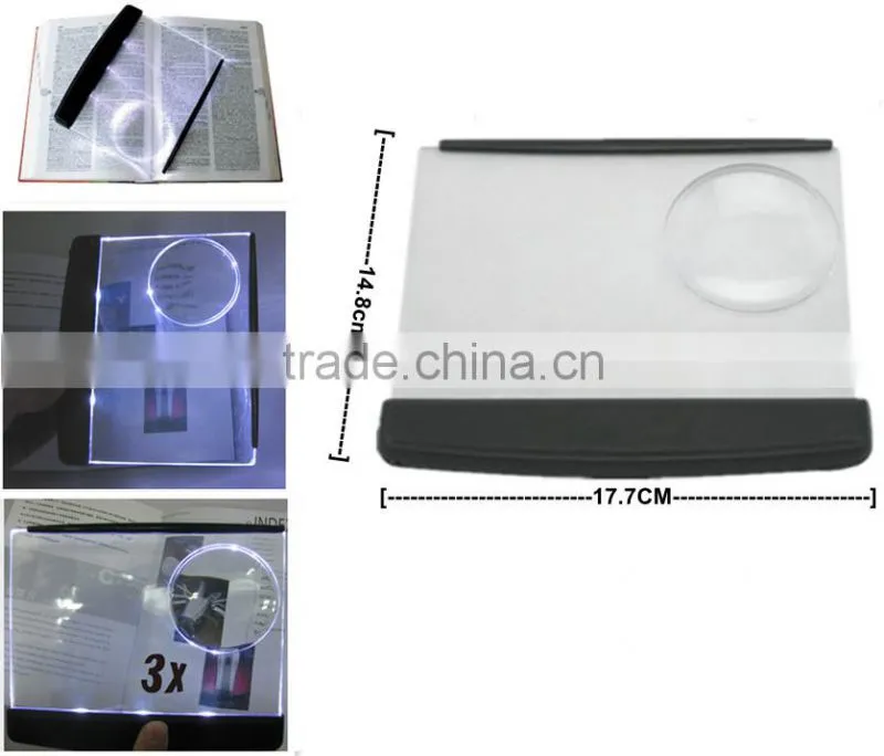 JAK HF4004A CE and RoHS certificated portable 3 LED book light with magnifier