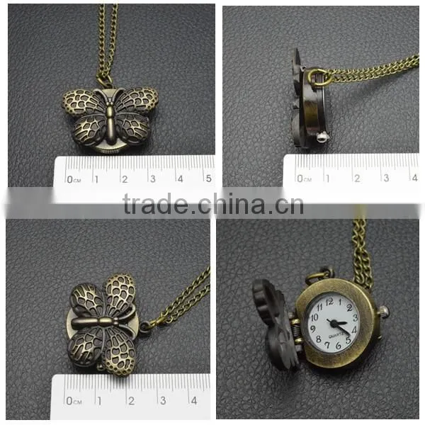 world cup 2014 watches retro fashion butterfly style necklace chain quartz pocket watch