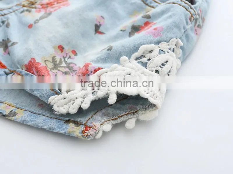 Wholesale Fashion Korean Denim Shorts 2016 New Summer Girl Short Jeans Lovely Little Girl Rose Printed Jeans