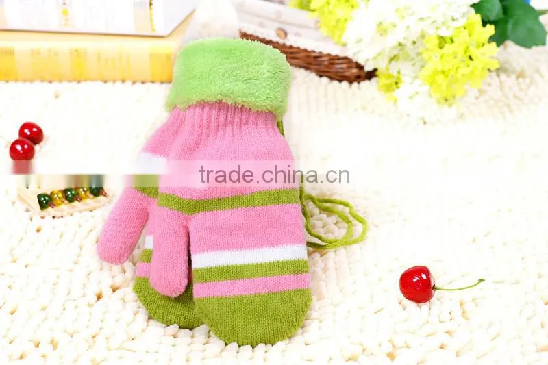 Children Candy color stripe cute gloves, Full Finger lovely Knitted gloves