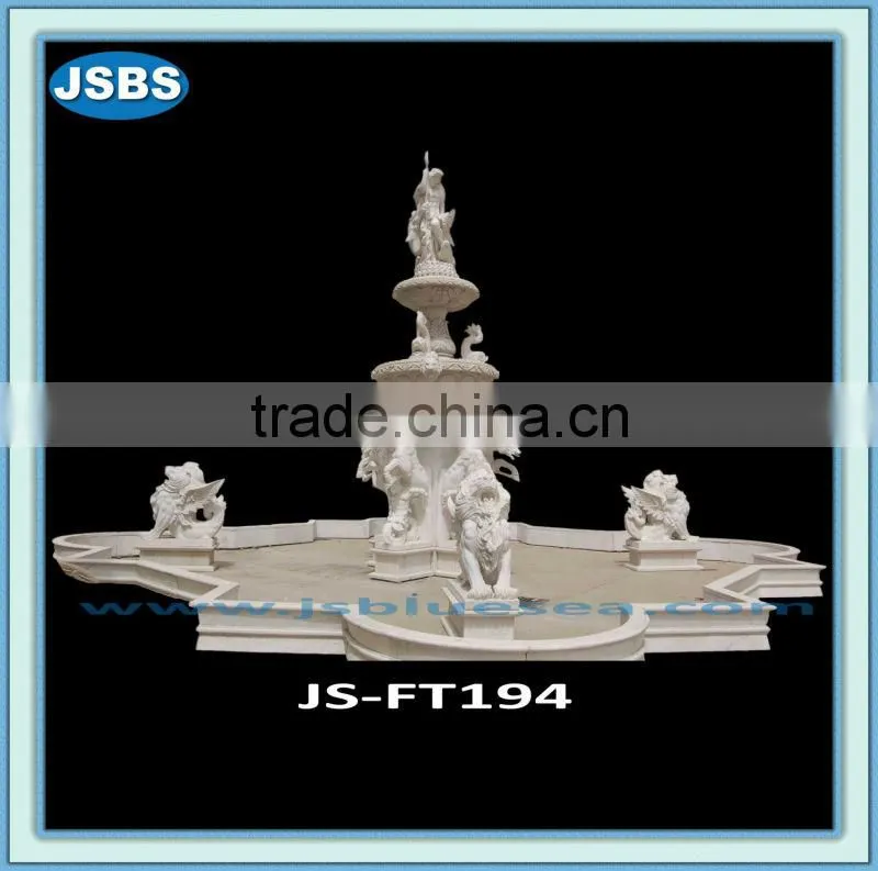 large outdoor marble horse and winged lion fountain