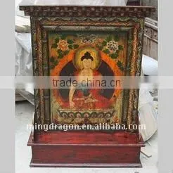 chinese antique red lacqured wooden niche for statue of buddha