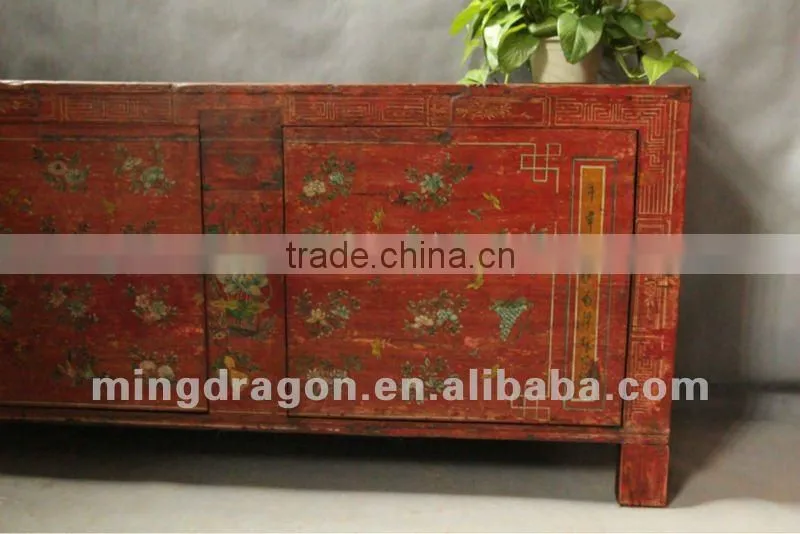 Chinese antique furniture pine wood shanxi two door hand painted cabinet