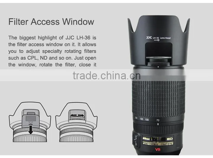 JJC 67mm Bayonet Lens Hood for Nikon LH-36 Lens Hood With Filter Adustable Window