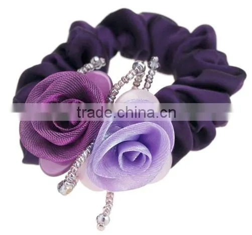 High-end hair headwear Soft double color bead curtain rose hair rope hair bands Elastic