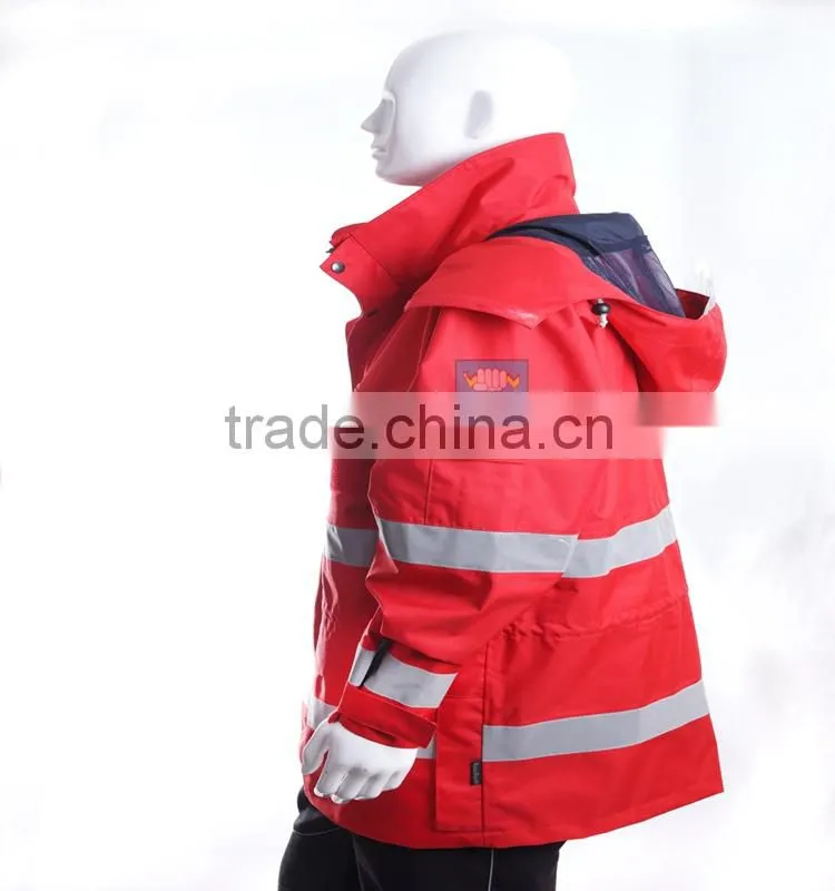 high visibility poly-cotton red police reflective raincoat