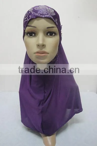 H299 latest one piece instant hijab with lace and rhinestones,muslim scarf