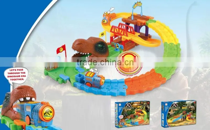 Dinosour world reaction light music intelligent battery operated railway pathway building block