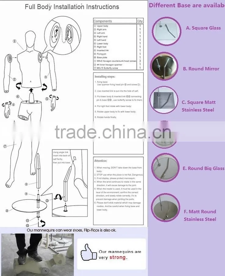 Fashion store male half body fitting mannequin without head or with head