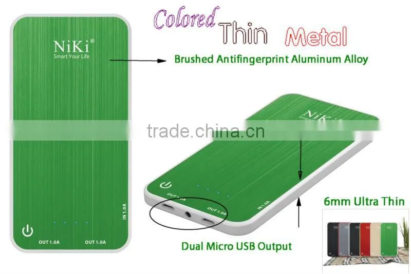 NiKi Smart Power Bank 2000mAh 4000mAh, Ultra Thin Dual Micro USB Colored Alumium