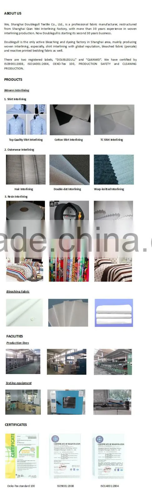 fashion wear interlining