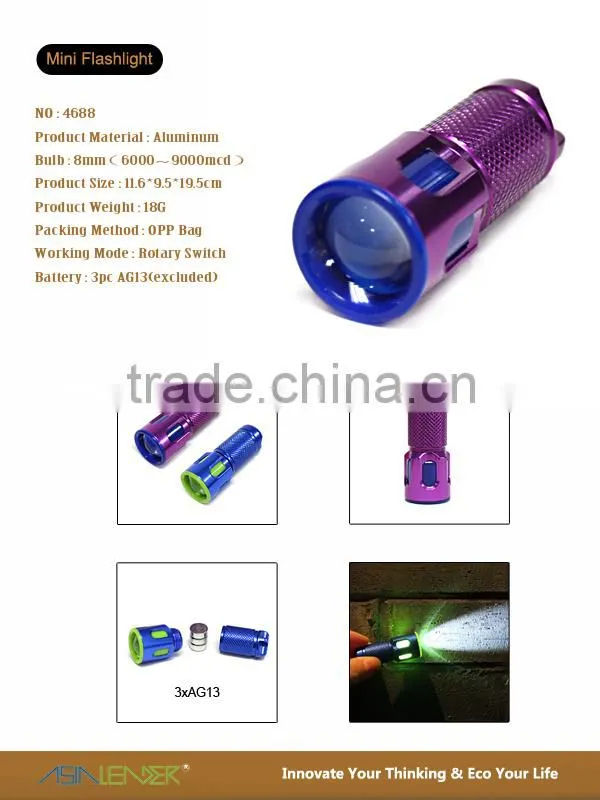 2015 New Design Useful Rotary Switch Mini LED Torch Light