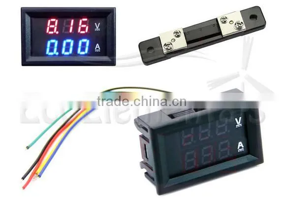 DC 100V 50A Digital VOLT AMP Meter Voltmeter Ammeter +CURRENT SHUNT Red/Blue LED