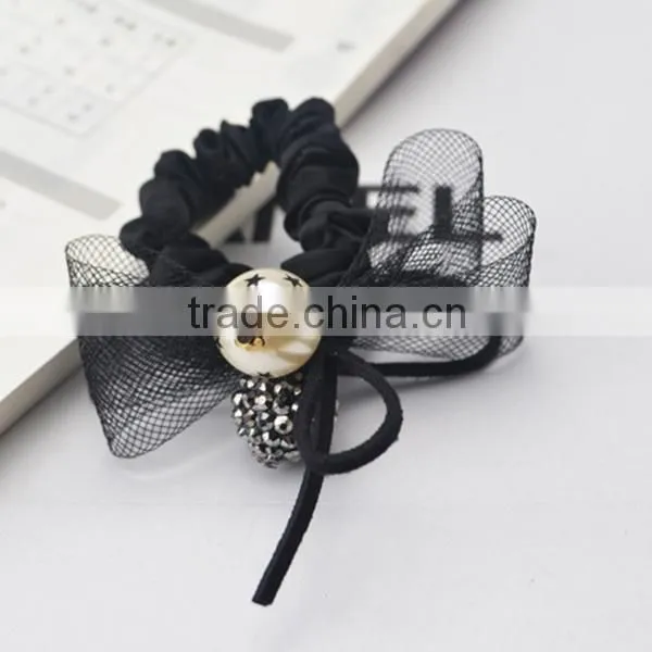 gauze jeweled rhinestone bow pearl handmade felt hair band