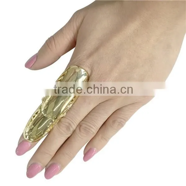 Bling Retro Silver Crystal Armor Knuckle Full Finger Long Ring
