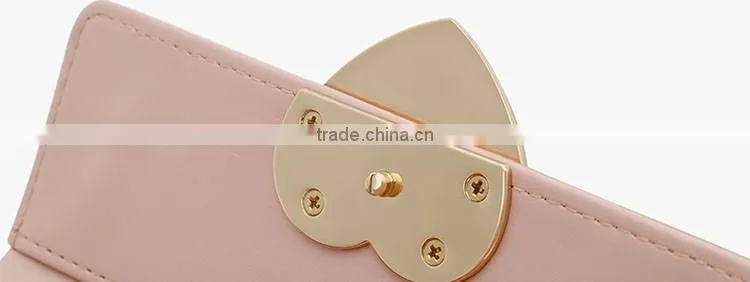 Pretty girls pink color faux leather wallet with heart shape lock