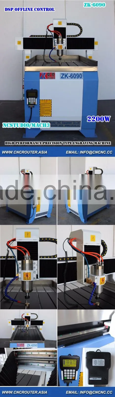 China Desktop Small CNC Router 6090 Engraving Milling With DSP Offline Control Stainless Steel Water Slot 600*900MM ZK-6090