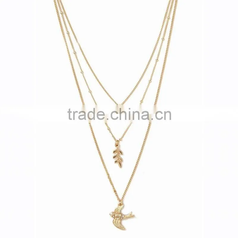 Korean Style Plain Peace Chain Gold Plated Thin Chain Round Sequin Olive Branch Bird Multi Layer Choker Necklaces For Students