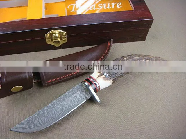 OEM Damascus blade material Antlers handle collection boutique knife