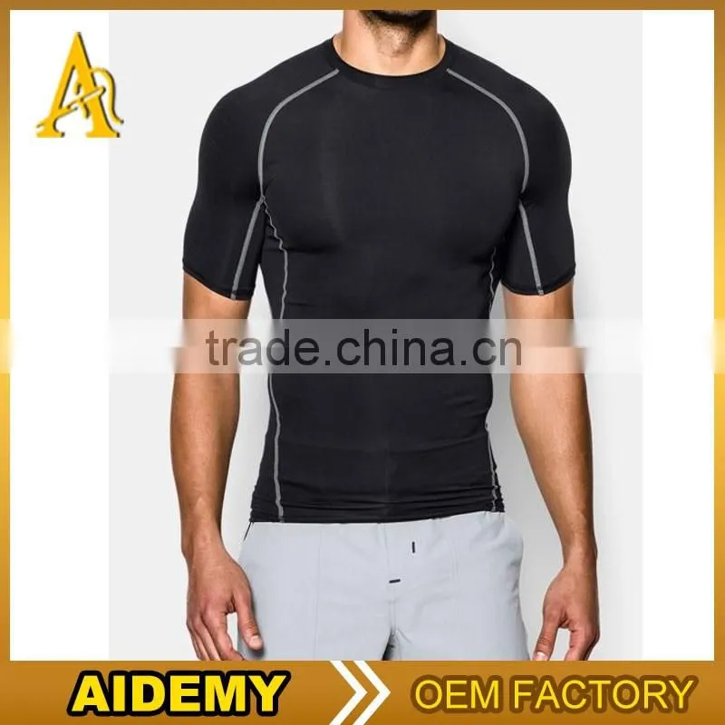 OEM service men sportswear 2 tones T-shirt gym tight fitness jogging tanktop high quality 2016 mens t shirts