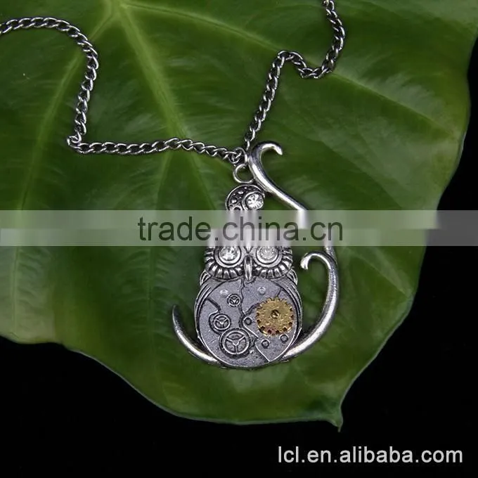 High quality owl pendant necklace, low price steampunk owl necklace