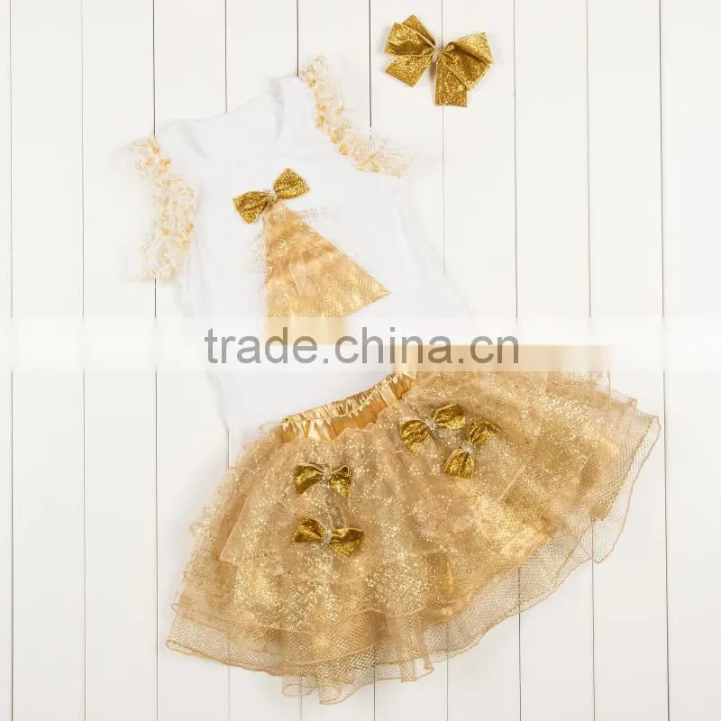 Best selling gold baby dress pictures,girl dresses with bow,children summer flow wholesale lace baby dress