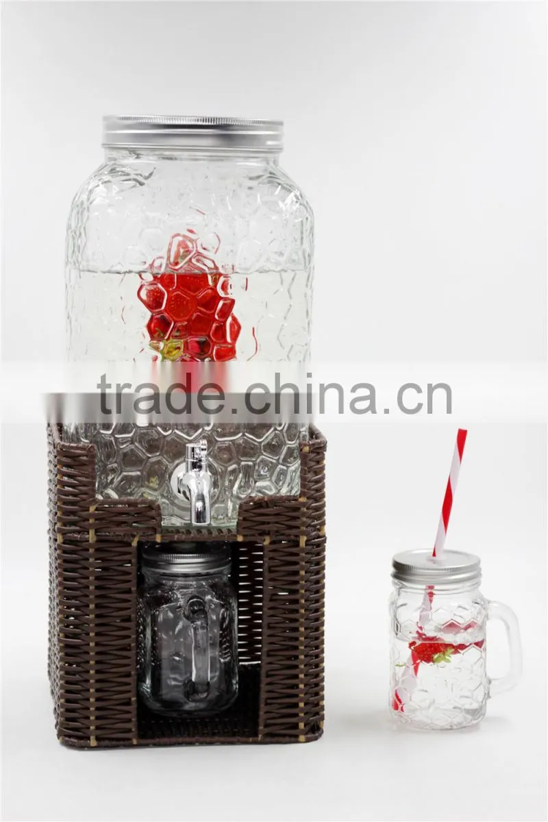 8L embossing square shape party glass water dispenser