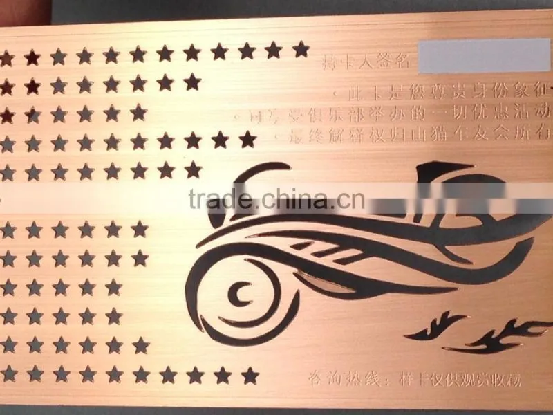 High quality copper metal card cutting metal business card with unique design