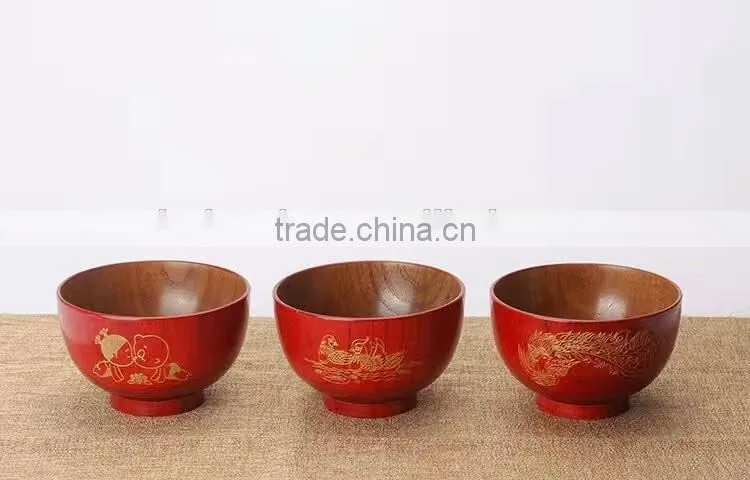 Red Chinese carved soup bowl