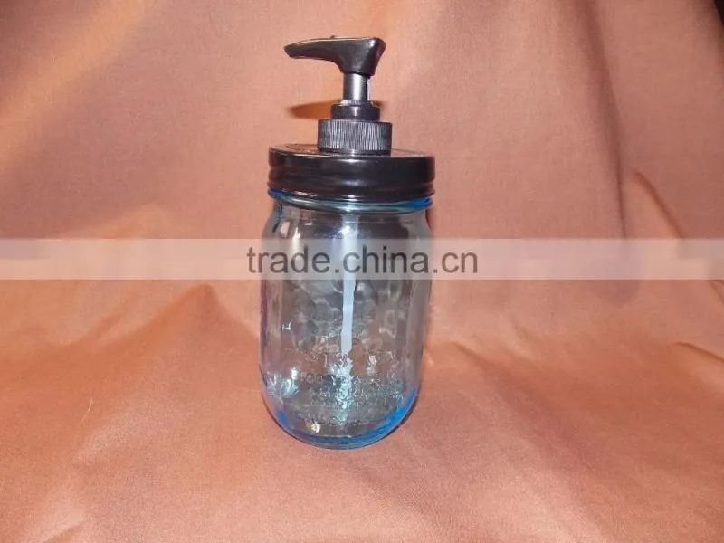 Vintage Mason Jar Soap Dispenser with antiqued black lid & pump